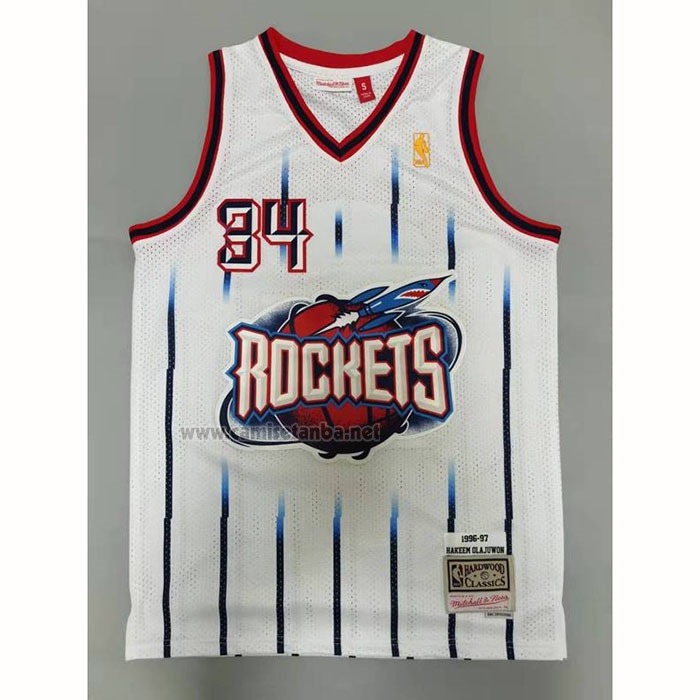 Camiseta Houston Rockets Hakeem Olajuwon #34 Mitchell & Ness 1996-97 Blanco